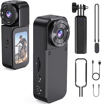 KG210 Touchscreen 4k Camera with 180° Rotating Lens, Mini Wearable Body Worn Action Camera, Thumb Size, with 360°Rotatable Magnetic Clip,Mount Anywhere for Security, Work, Guard, Travel,Daily