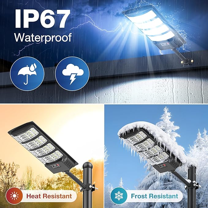 Solar Lights Outdoor Waterproof–6500K LED Street Lights with Motion Sensor & Remote, Dusk to Dawn Flood Lights, Wide Angle Illumination Solar Parking Lot Lights for Yard, Patio, Garage (4 Pack)
