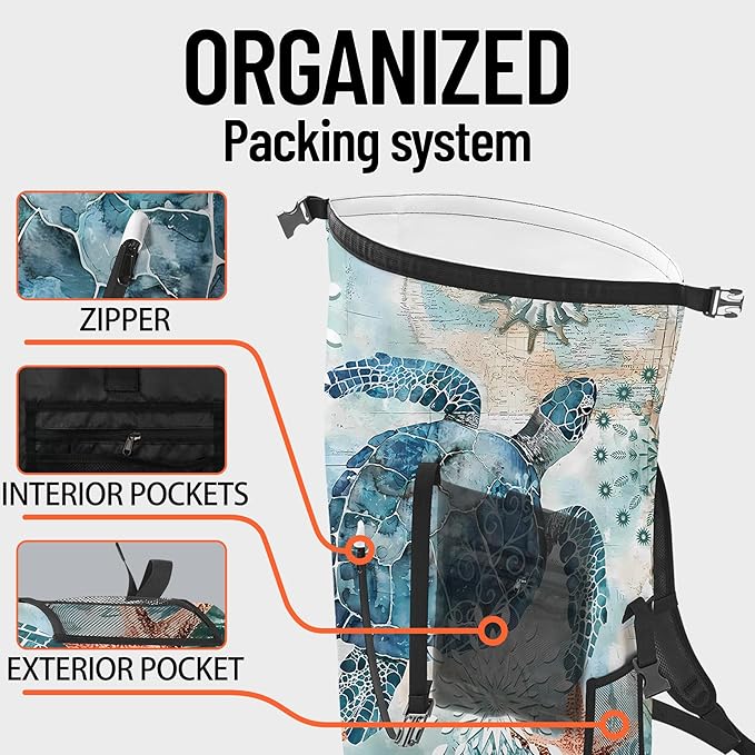 Waterproof Dry Bag Marine Dry Bags for Kayaking Hiking Sea Turtle Nautical Starfish Backpack Roll-Top Closure Bag - Backpack Waterproof Phone Case 5L