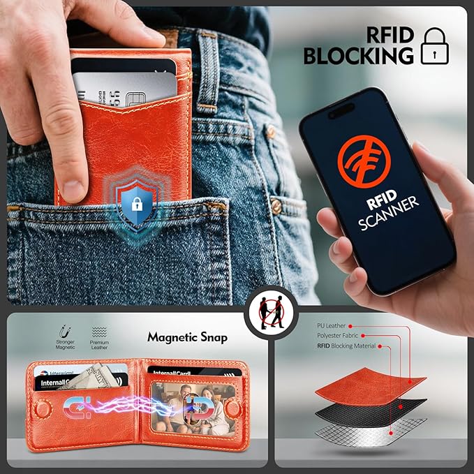 Compatible with Magsafe Case with Card Holder for Men Women Magnetic Ultra-Thin Wallet Bracket Adjustable Bracket for iPhone 17/16/15/14/13/12 Pro/Pro Max/PlusSeries,Orange