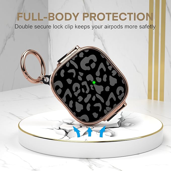 Maxjoy for AirPods 4 Case with Lock, Cute AirPods 4 Case Lock Protective Hard AirPod 4 Generation Cover for Women Men with Keychain Clip for AirPod 4th Generation Cover 2024, Grey Leopard