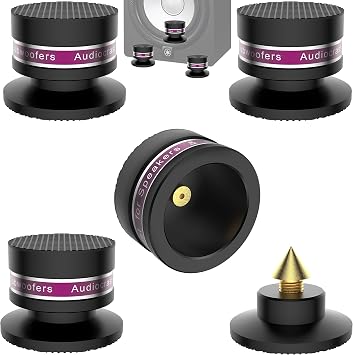 HiFi Speaker Spikes IF03B by Audiocrast, Speaker Vibration Dampener Stand Feet Pads Shock Absorber Isolation Pucks, Speaker Resonance Reducer with Non-Slip Mat for Turntable Amp CD DAC Recorder