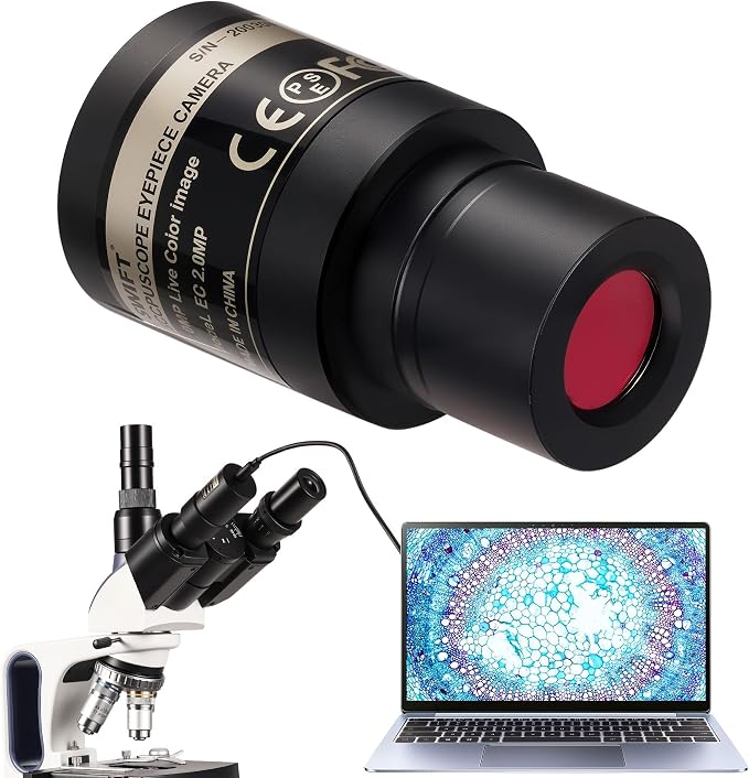 SWIFT EP2M 2-MP 1920 * 1080 Digital Eyepiece Microscope Camera, fits 23.2 mm eyepieces & Most trinocular phototubes, S-Viewer for Measuring & Annotation, Compatible with Windows 7–11 & macOS