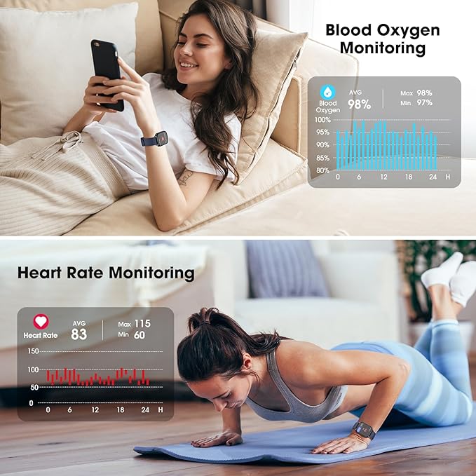 Fitness Tracker, Fitness Watch with Blood Oxygen, Heart Rate Monitor, Steps Calories Counter, Sleep Monitor, Pedometer IP68 Waterproof, Smart Watch for Android iPhones