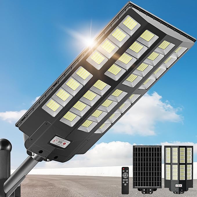 8600W Solar Street Light - 8000K Wide Angle Solar Lights Outdoor, Flood Security Lights Motion Sensor & Dusk to Dawn, IP66 Waterproof Solar Street Lights Outdoor for Roadway Yard