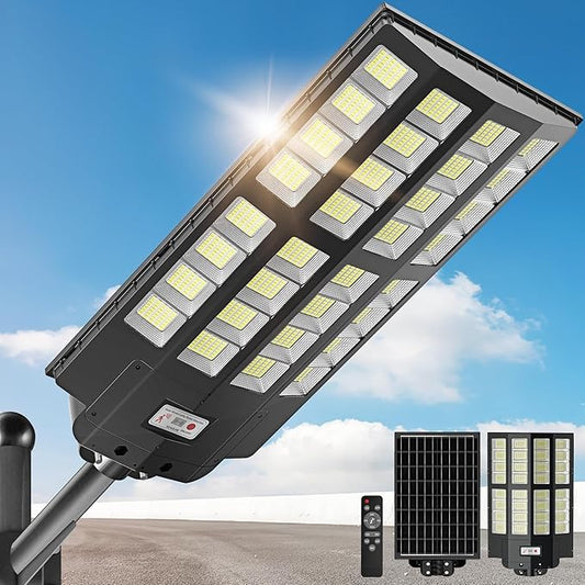 8600W Solar Street Light - 8000K Wide Angle Solar Lights Outdoor, Flood Security Lights Motion Sensor & Dusk to Dawn, IP66 Waterproof Solar Street Lights Outdoor for Roadway Yard
