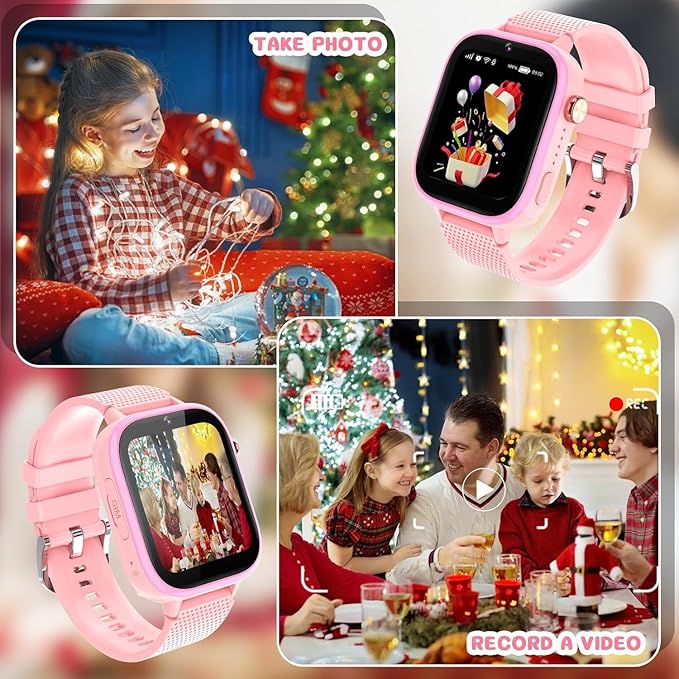 OKYUK 4G Kids Smart Watch, 15 Exciting Games, Two-Way Calling Feature, SOS Emergency Call Button Ideal for Kids Aged 3-12, for Boys & Girls (Pink)