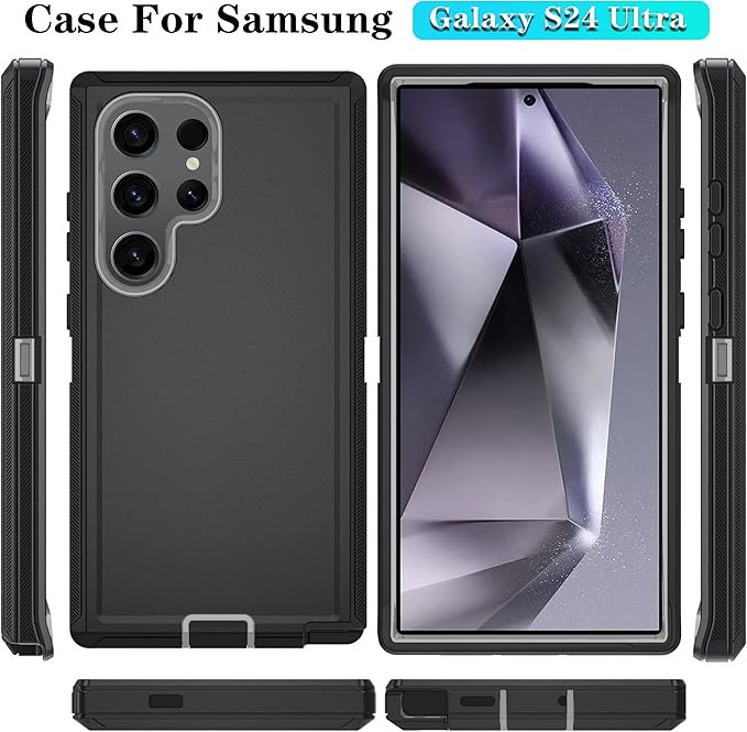 ONOLA Compatible with Samsung Galaxy S24 Ultra Case with HD Screen Protector, Heavy Duty Shockproof & Dropproof 3-Layer Cover Phone Case,BlackGrey
