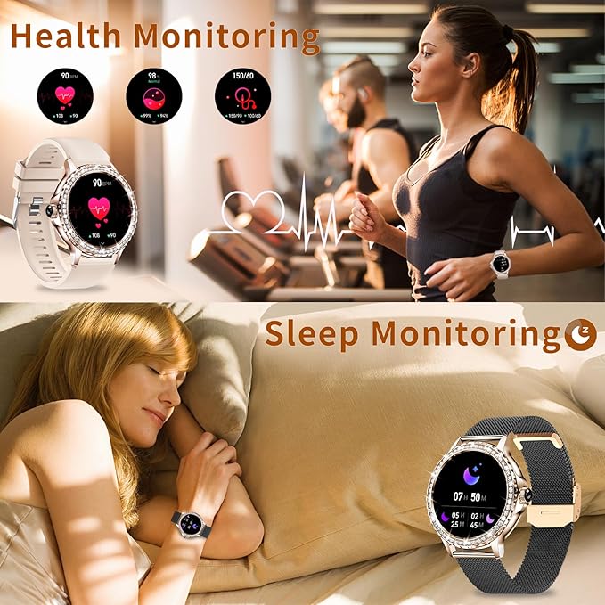 Smart Watches for Women (Answer/Make Calls), 1.3” Fitness Tracker Watch with Heart Rate/Blood Pressure/SpO2/Sleep Monitor, IP68 Waterproof Smart Watch for Android Phones and iPhone - Rose Gold Black