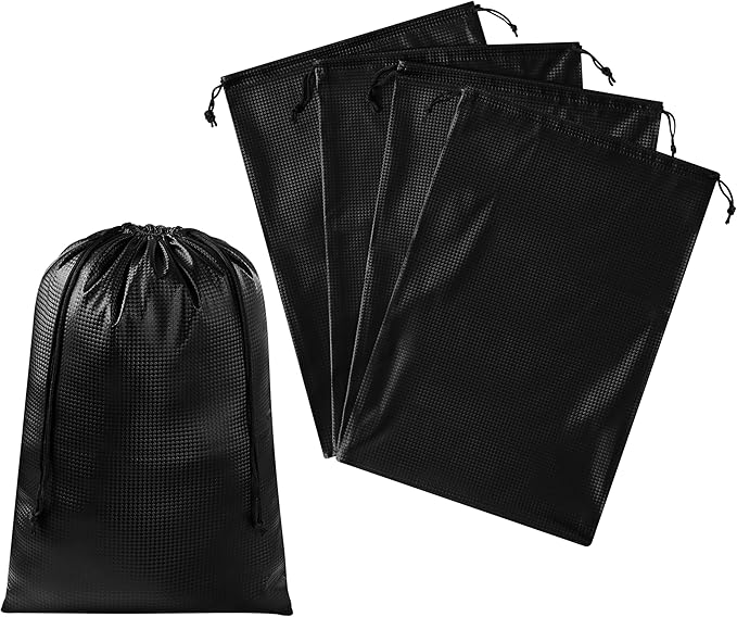 PALTERWEAR Tech-Weave PU-Coated Drawstring Bags (Set of 5) Water-Resistant, Directional-Stretch Travel Organizers for Gym, Shoes, Toiletries, Tech Gear - Durable, Wipe-Clean (Black 3D, 10 x 15 Inch)