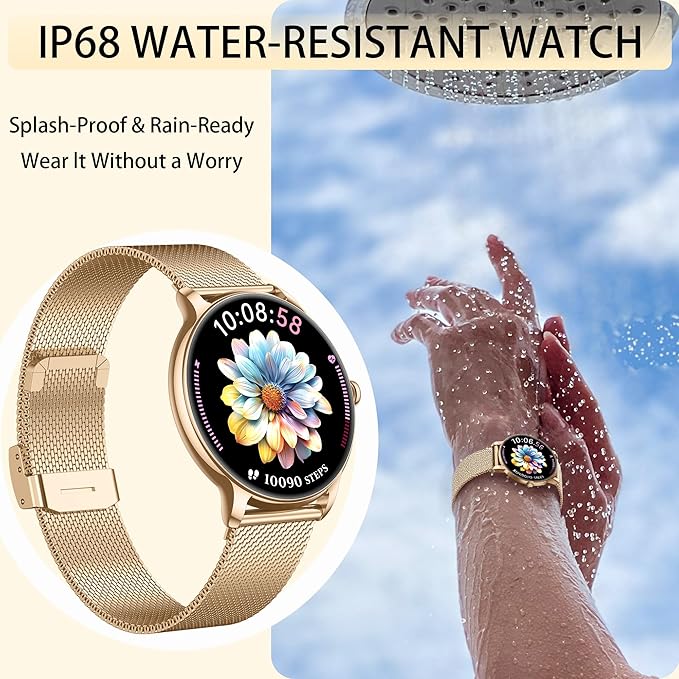 Smartwatch for Women Ultra Slim,1.32" AMOLED Fitness Tracker with Heart Rate, Blood Oxygen, Sleep Monitor, Pedometer, Bluetooth Call, IP68 Waterproof, iPhone & Android -2 Bands