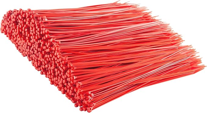 GTSE 8 Inch Red Zip Ties, 1,000 Bulk Pack, 50lb Strength, UV Resistant Strong Nylon Cable Ties, Self-Locking 8" Tie Wraps