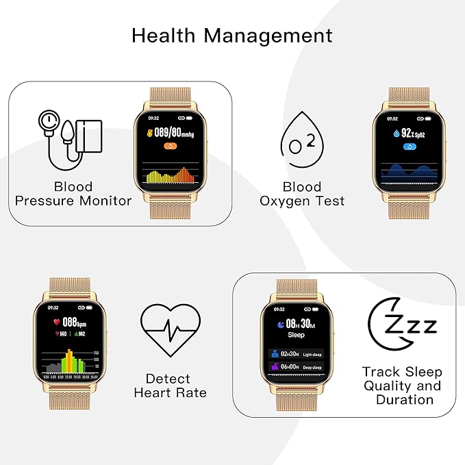 Popglory Smart Watch Answer/Make Calls, 1.85'' Smartwatch with AI Voice Control, Blood Pressure/SpO2/Heart Rate Monitor, Fitness Tracker Watch 2 Straps for Men Women for iOS Android Phones