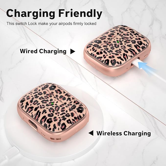 Maxjoy for AirPods Pro 2nd/1st Generation Case, Cute AirPod Pro 2 Case with Safety Lock Hard iPod Pro Cover for Women Men with Keychain for AirPod Pro Cover(2023/2022/2019), Leopard