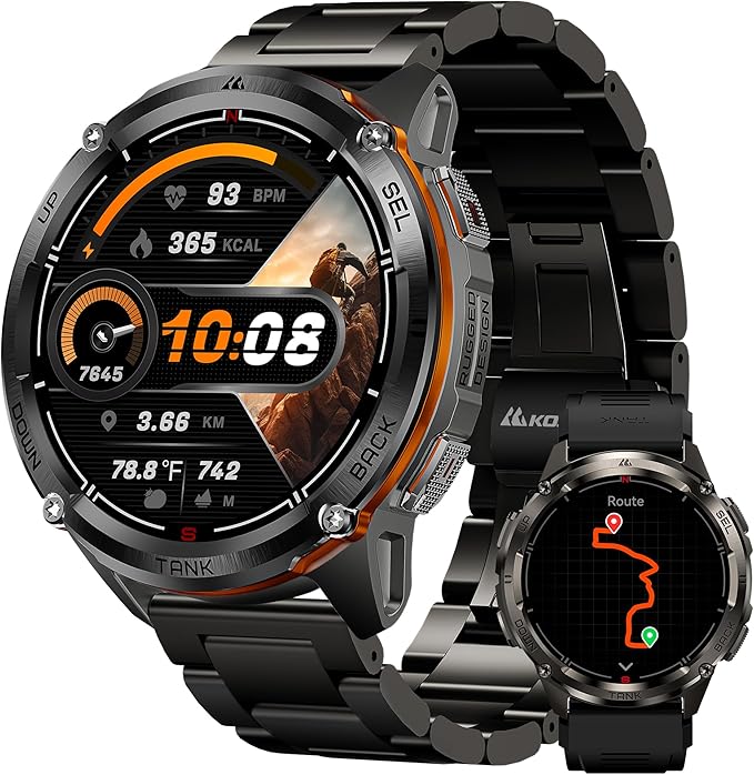 KOSPET Tank T3 Ultra 2 GPS Smart Watch for Men, Extra-Long Battery, Full Stainless Steel Body Rugged Smartwatch with Bluetooth Calling, Pressure&Altitude&Compass, 1.43" AMOLED Display(2 Bands)
