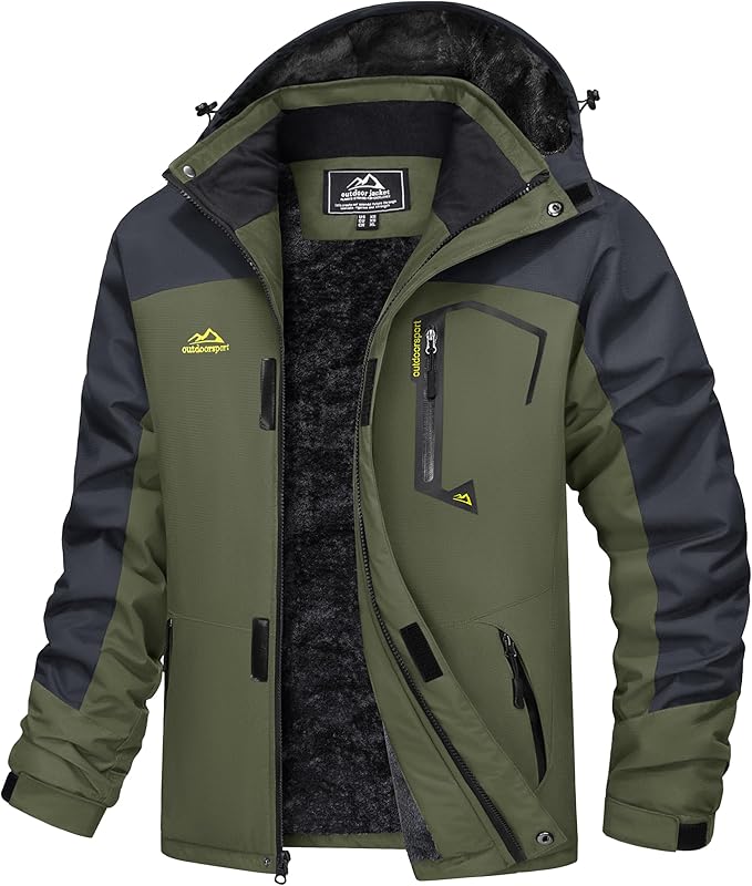 MAGCOMSEN Men's Winter Coats Water Resistant Ski Snow Jacket Warm Fleece Jacket Parka Raincoats With Hood Multi-Pockets