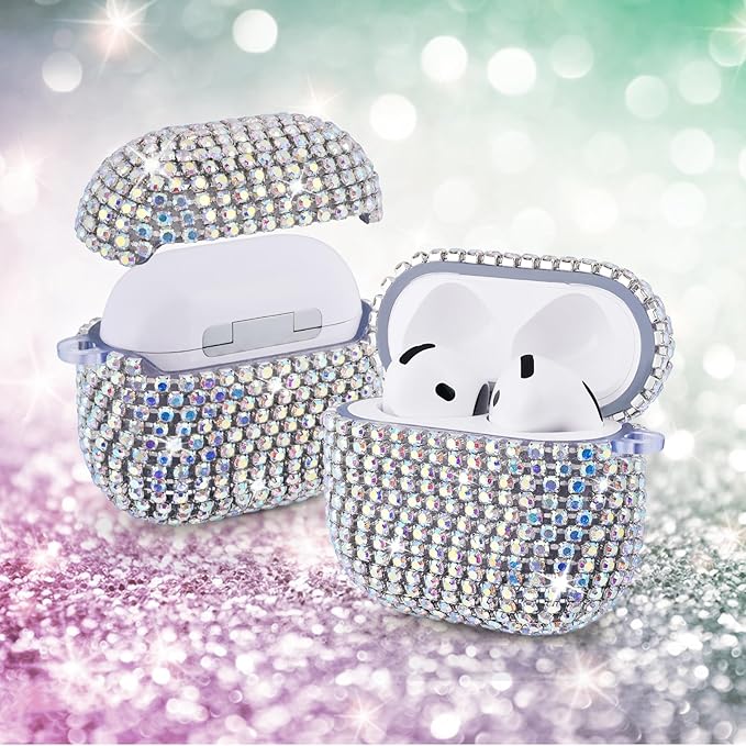 VISOOM Cute Jewelry Case for Airpods 4 Cases 2024 Cover Women, Sparkly Air pods 4 Gen Case Hard TPU Airpod Case 4th Generation Glitter iPods 4 Cases with Bling Keychain for iPods Earbuds Airpods 4th