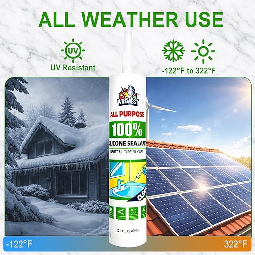 Silicone Caulk,10 fl oz Cartridge,12 Pack,Clear,100% Silicone Sealant Waterproof,Shrink & Crack Proof,Adhesive Sealant for Kitchen and Bathroom, Shower,Toilet, Sink, Window and Door