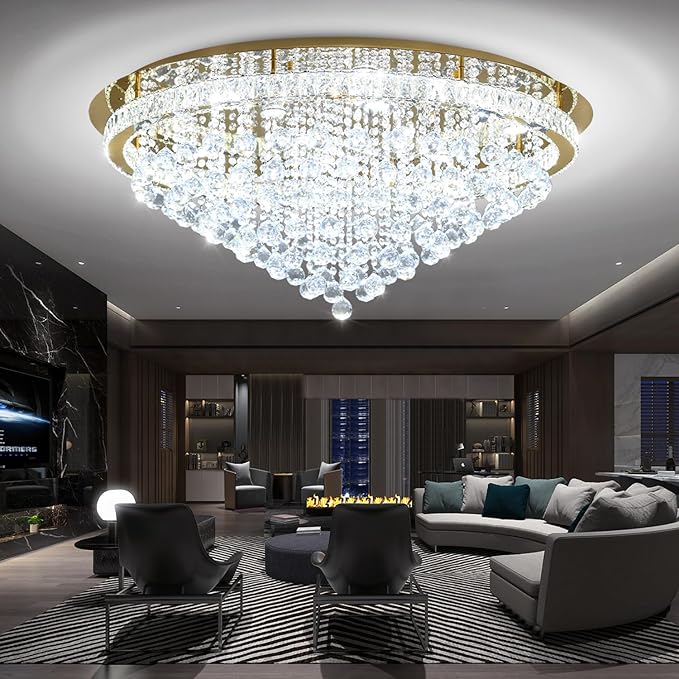 Dia 40" Modern Crystal Chandeliers for Living Room,Gold Large Chandelier Flush Mount Chandeliers for Bedrooms Dining Room Dimmable 2700k 4500k 6000k