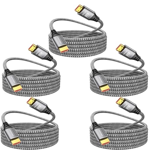 8K HDMI Cable 10FT 5-Pack, HDMI to HDMI Cord 4K@120Hz/144Hz, 8K@60Hz, HDMI 2.1 Support eARC, HDCP2.3/2.2, HDR10+ for KVM, PS5, Xbox, LG, Roku, Switch, Portable Monitor.