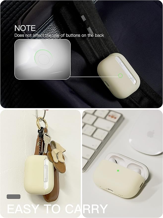 Liquid Silicone Case for AirPods Pro 2(2023/2022), Triple Layer Hybrid Protective Hard Case Shockproof Cover Compatible with AirPods Pro 2nd Generation (Beige)