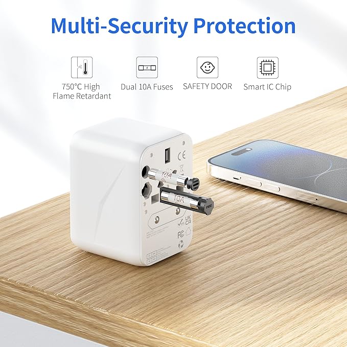 Universal Travel Adapter, TraveJuice International Plug Adapter with USB-C & 2 USB-A Outlet Wall Charger, US to UK, AU, European Travel Plug Adapter, All in One Worldwide Adapter Travel Essentials