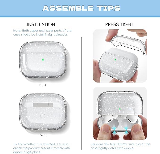 for Airpods Pro 2nd/1st Generation Case Cover, Compatible with Airpods Pro Case 2nd Gen USB C Charging Port, Clear Soft Transparent Military Grade Shockproof Case, Gitter White