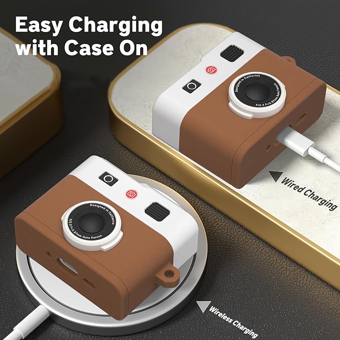 Valkit Compatible with Airpods Pro 3 Case Cute with Cleaner Kit,Camera Design for Air pod Pro 3 Cover with Keychain Shockproof Protective Soft Silicone Case for Airpods Pro 3 Gen for Men Women(Brown)