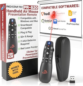 RED STAR TEC PR-820 Air Mouse Wireless Presentation Clicker, Laser Pointer