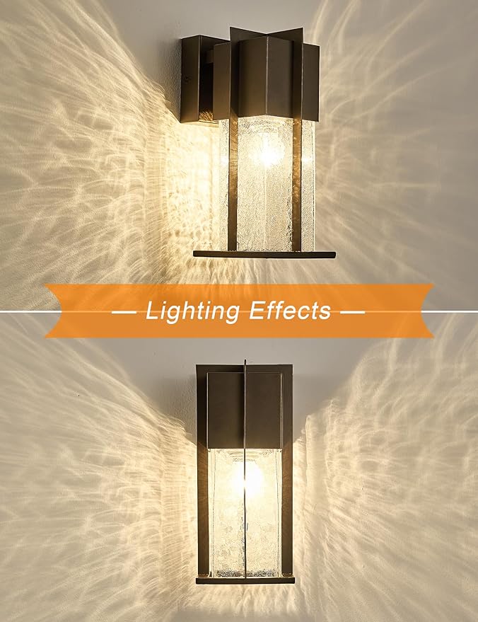 Oil Rubbed Bronze Outdoor Wall Light Fixtures with Crack-Like Glass, Modern Outdoor Sconce Exterior Lighting IP65 Waterproof, Front Porch Light Wall Mount for Garage Patio Front Door,Brown