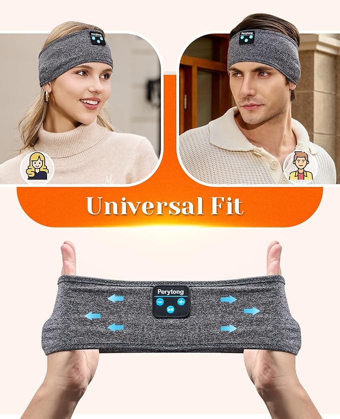 Perytong 2 Pack Sleep Headphones Bluetooth 5.4 Headband, Sleeping Headband Headphones with Ultra-Thin Stereo Speaker for Side Sleepers, Wireless Sweat Resistant Sport Headband for Workout