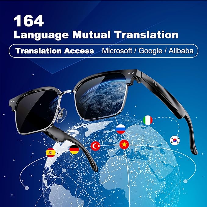 AI Smart Glasses for Women and Men, Bluetooth Translation Glasses with Chat GPT and 164 Languages, Sunglasses with Polarized Lens, Music Playback & Hands-Free Calls, UV & Blue Light Protection