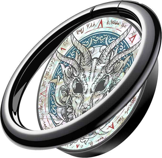 Carveit Natural Shells Cell Phone Ring Holder Metal Phone Kickstand Grip for iPhone 16 Pro Max/15/14 & Galaxy S23/S24/S25 Ultra & Pixel 8/9 -Black-Dragon Skull