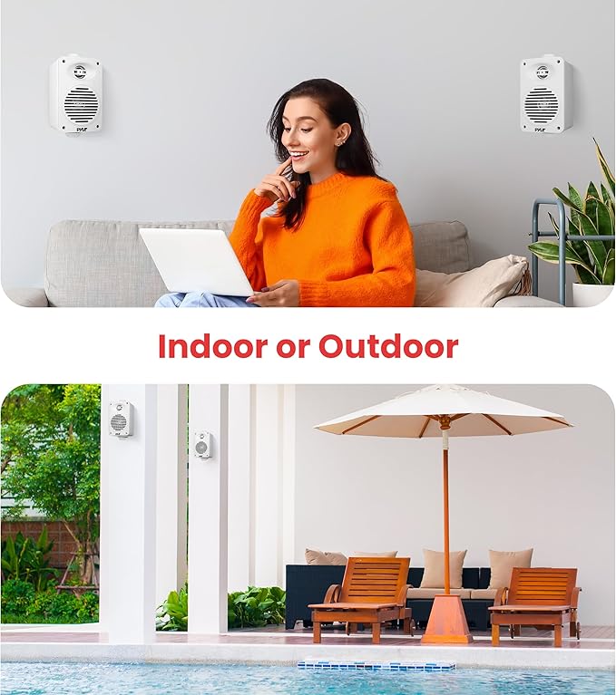Pyle 200 Watt Bluetooth Indoor Outdoor Speakers Pair - Dual Waterproof 3.5” 2-Way Full Range Speaker System w/ 1/2” High Compliance Polymer Tweeter | Home, Boat, Marine, Deck, Patio, Poolside (White)