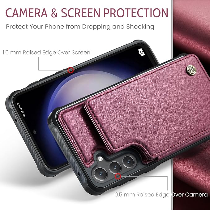 Bemal for Samsung Galaxy S23 FE Wallet Case with Card Holder, RFID Blocking, Shockproof Leather Kickstand for Men and Women, Durable Protective Phone Cover for 6.4", Wine Red