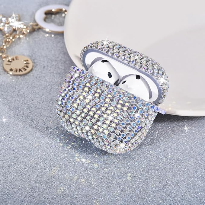 VISOOM Cute Jewelry Case for Airpods 4 Cases 2024 Cover Women, Sparkly Air pods 4 Gen Case Hard TPU Airpod Case 4th Generation Glitter iPods 4 Cases with Bling Keychain for iPods Earbuds Airpods 4th