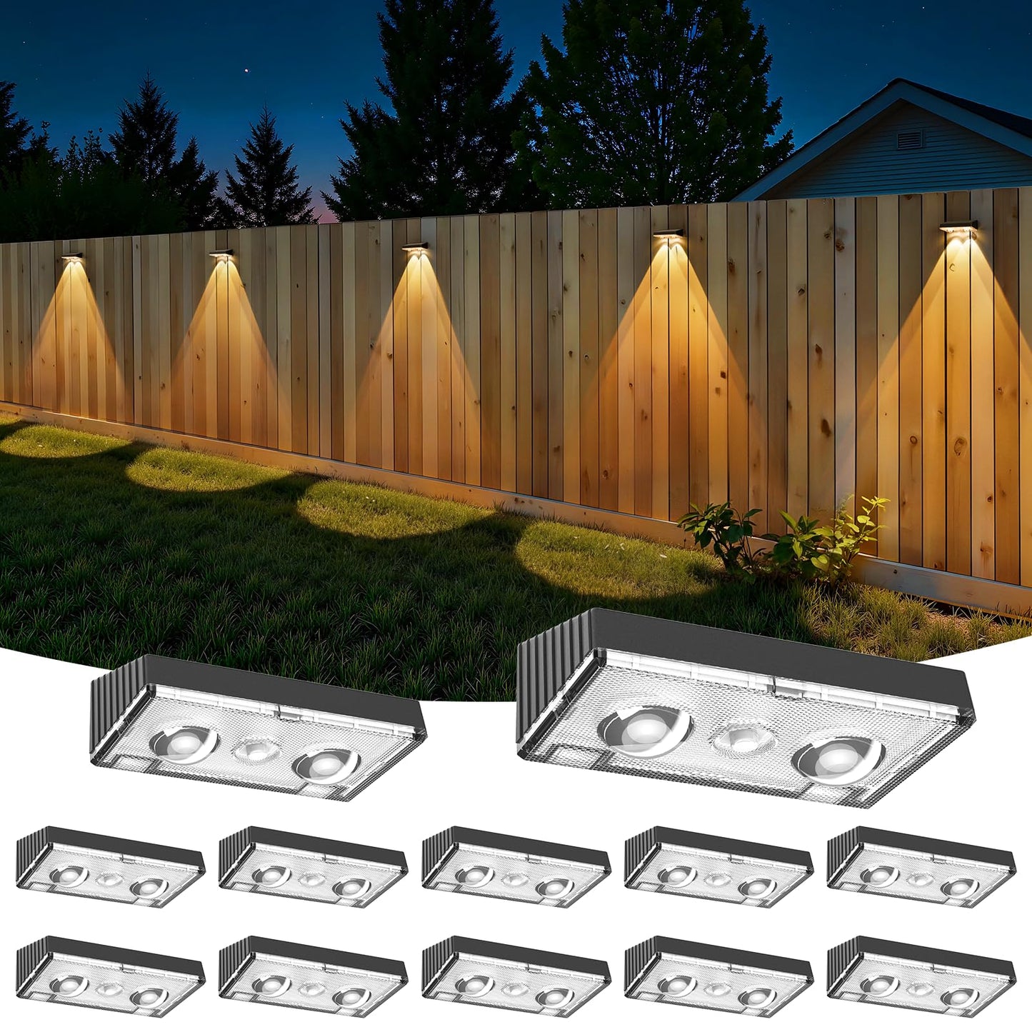 Solar Fence Lights — 12-Pack Warm White LED, Waterproof - Image 1