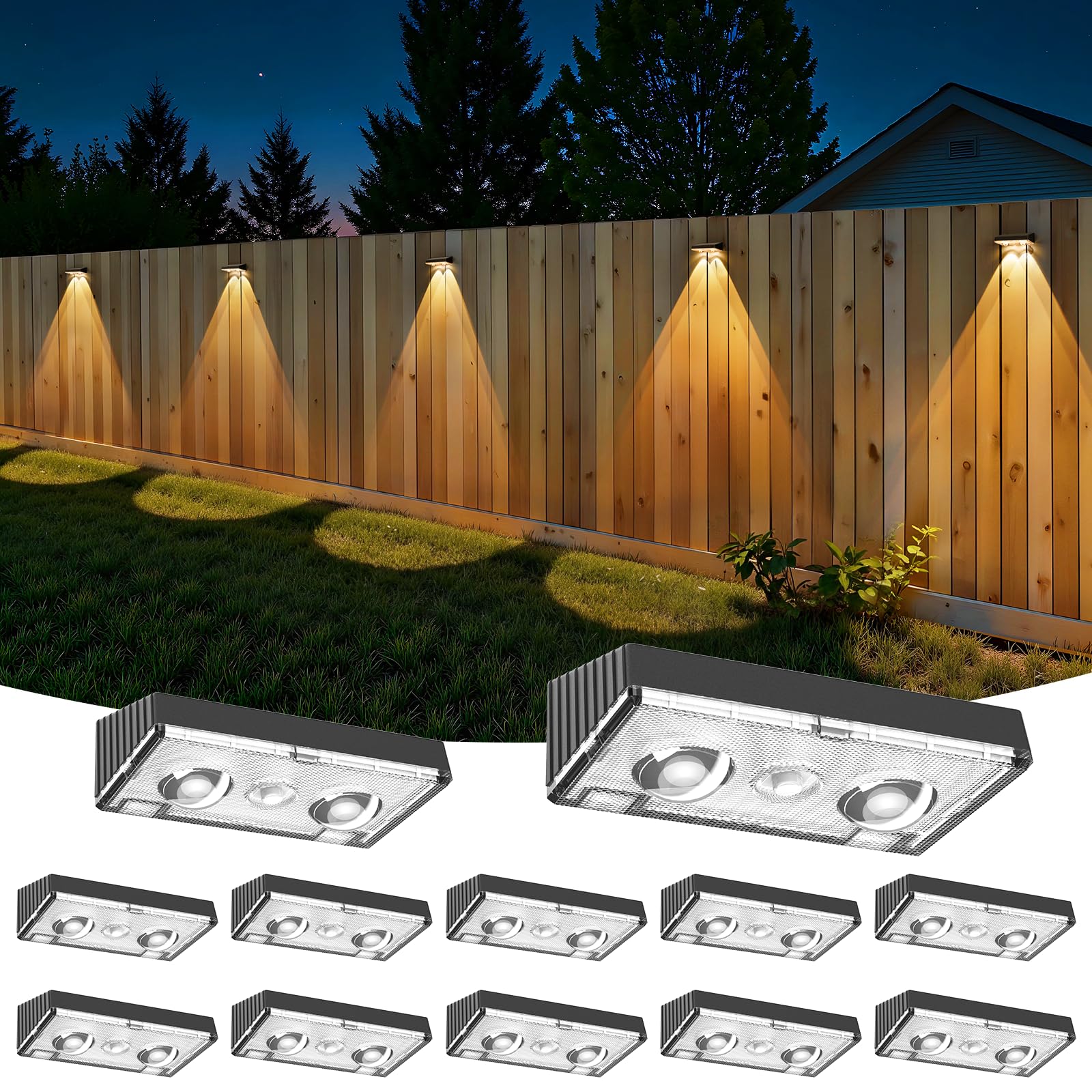 Solar Fence Lights — 12-Pack Warm White LED, Waterproof - Image 1