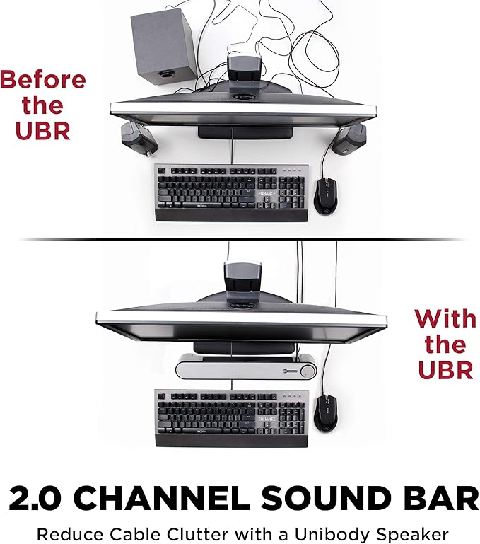 GOgroove Computer Speaker Mini Soundbar - USB Powered PC Sound Bar with Easy Setup Wired AUX, Stereo Audio, Microphone Port, Volume Control Knob, Under Monitor Design for Desktop (Black)