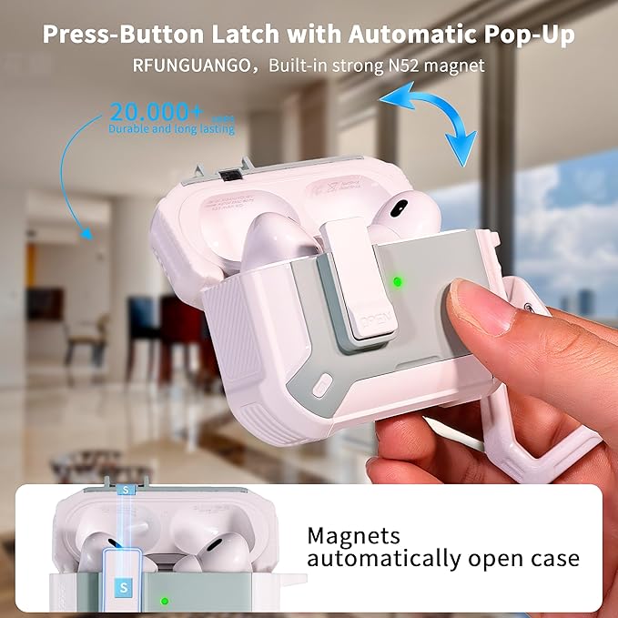 RFUNGUANGO Compatible with Airpods Pro Case 2nd / 1st Generation Protective Case, Compatible with MagSafe, with Cleaning Kit & Keychain,Phone Stand,Magnetic Automatic Lock, Visible LED, Mint Green