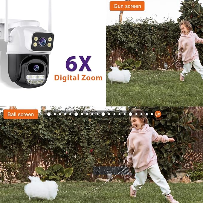 Security Camera Outdoor 2.4G WiFi PTZ Outdoor Camera Dual Lens Home Security Cameras Linkage 360°View 4MP Plug-in Cable Two-Way Talk,AI Detection,Full-Color Night Vision,Auto Tracking,24/7 Recording