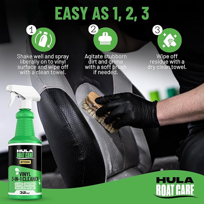 Hula 3-in-1 Boat Vinyl Cleaner, Conditioner and UV Protectant, 32oz — Marine Vinyl Protectant, Boat Seat Conditioner, Made in USA