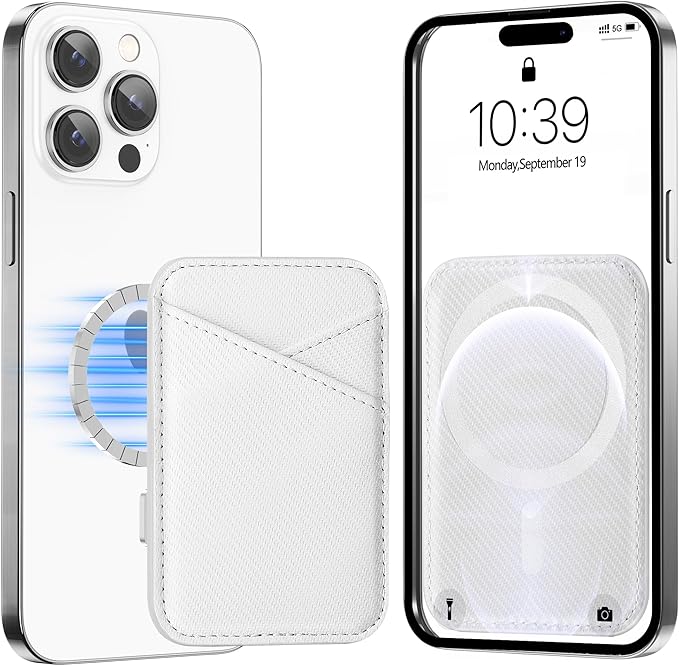 Miroddi for MagSafe Wallet, Leather Magnetic Card Holder for iPhone 16/15/14/13/12 Series, 0.12" Invisible Ultra-Thin Magnetic Phone Wallet, 2 Independent Card Slot, RFID Blocking, Carbon Fiber White