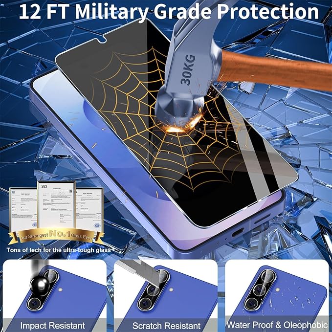 3 Pack Privacy Screen Protector for Samsung Galaxy S26 Tempered Glass + 2 Pack Camera Lens Protector, True 25°Anti Spy, 9H+ Hardness, Fingerprint Unlock, Case Friendly Bubble-Free 6.9 Inch