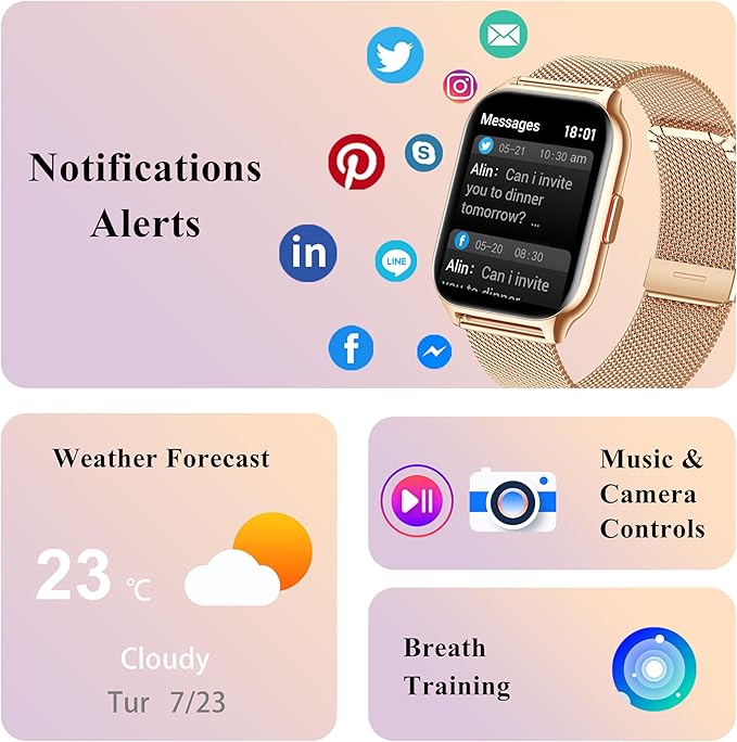 Popglory Smart Watch Answer/Make Calls, 2.01'' Smartwatch with AI Voice Control, Blood Pressure/SpO2/Heart Rate Monitor, Fitness Tracker Watch 2 Straps for Men Women for iOS Android Phones