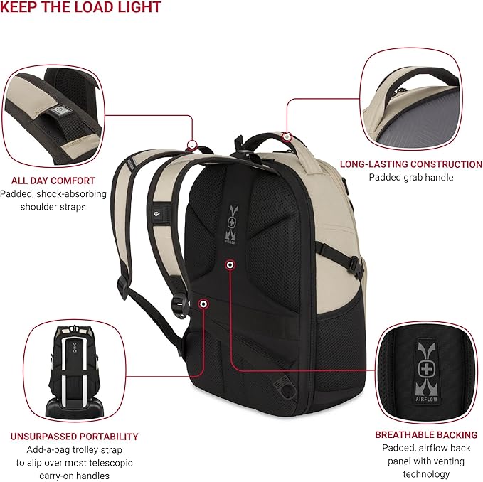 SwissGear 1900 Mini ScanSmart 16-Inch Backpack, Fits Up to 13-Inch Laptop, RFID Protection & ScanSmart TSA-Friendly Compartment, Oatmeal