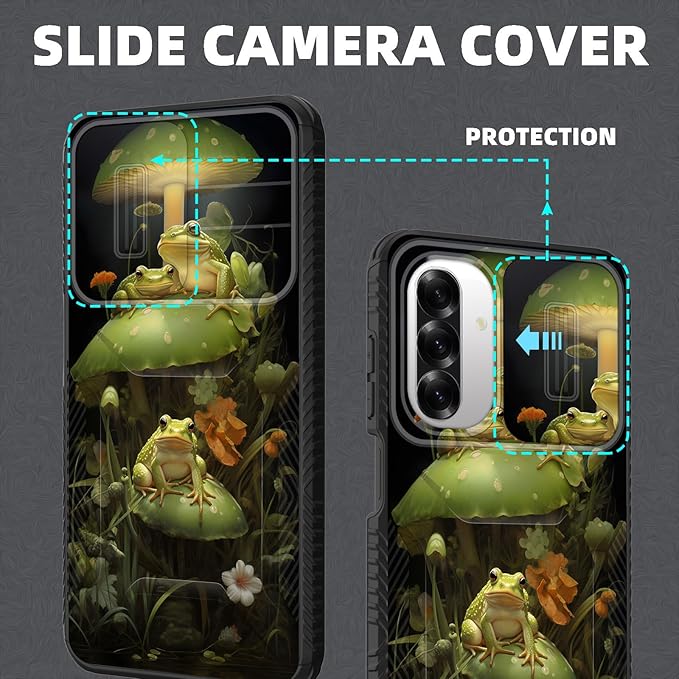 for Galaxy A17 5G Case Built in Slide Camera Lens Cover,Heavy Duty Shockproof Protection Dual Layer Case for Samsung Galaxy A17 5G 6.7" 2025,Cute Frog Mushroom