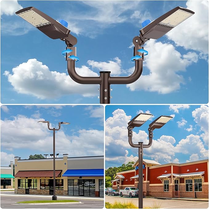 HYPERLITE Double Bullhorn Bracket for Parking Lot Light, 2 3/8" Bullhorn Bracket for 2 Lights, Durable Mounting Bracket Bullhead Tenon Adapter for LED Shoebox Area Light Street Pole Lights