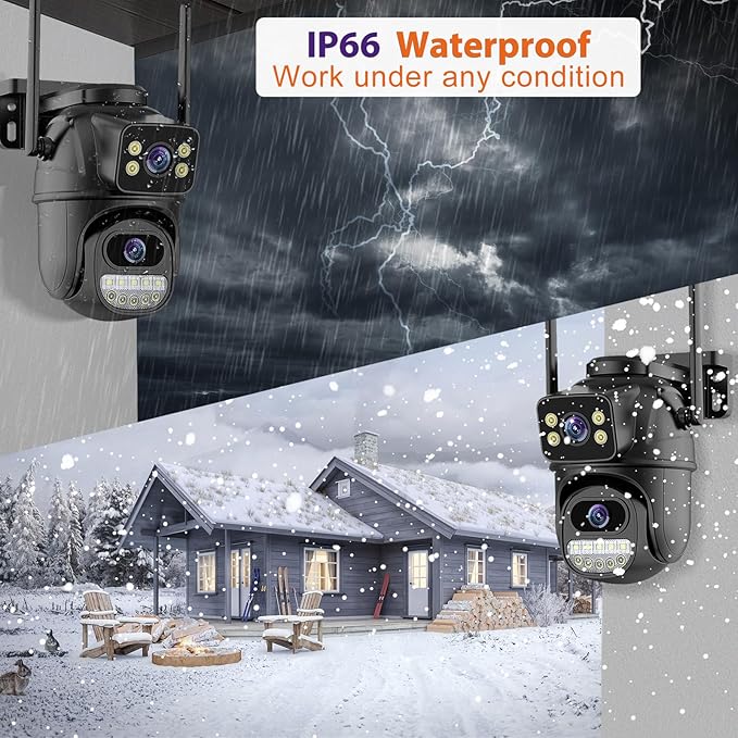 Security Camera Outdoor 2.4G WiFi PTZ Outdoor Camera Dual Lens Home Security Cameras Linkage 360°View 4MP Plug-in Cable Two-Way Talk,AI Detection,Full-Color Night Vision,Auto Tracking,24/7 Recording