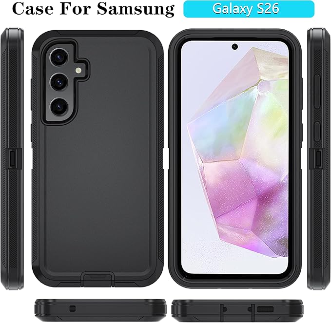ONOLA Compatible with Samsung Galaxy S26 Case with HD Screen Protector, Heavy Duty Shockproof & Dropproof 3-Layer Cover Phone Case for Galaxy S26 6.3''，Black